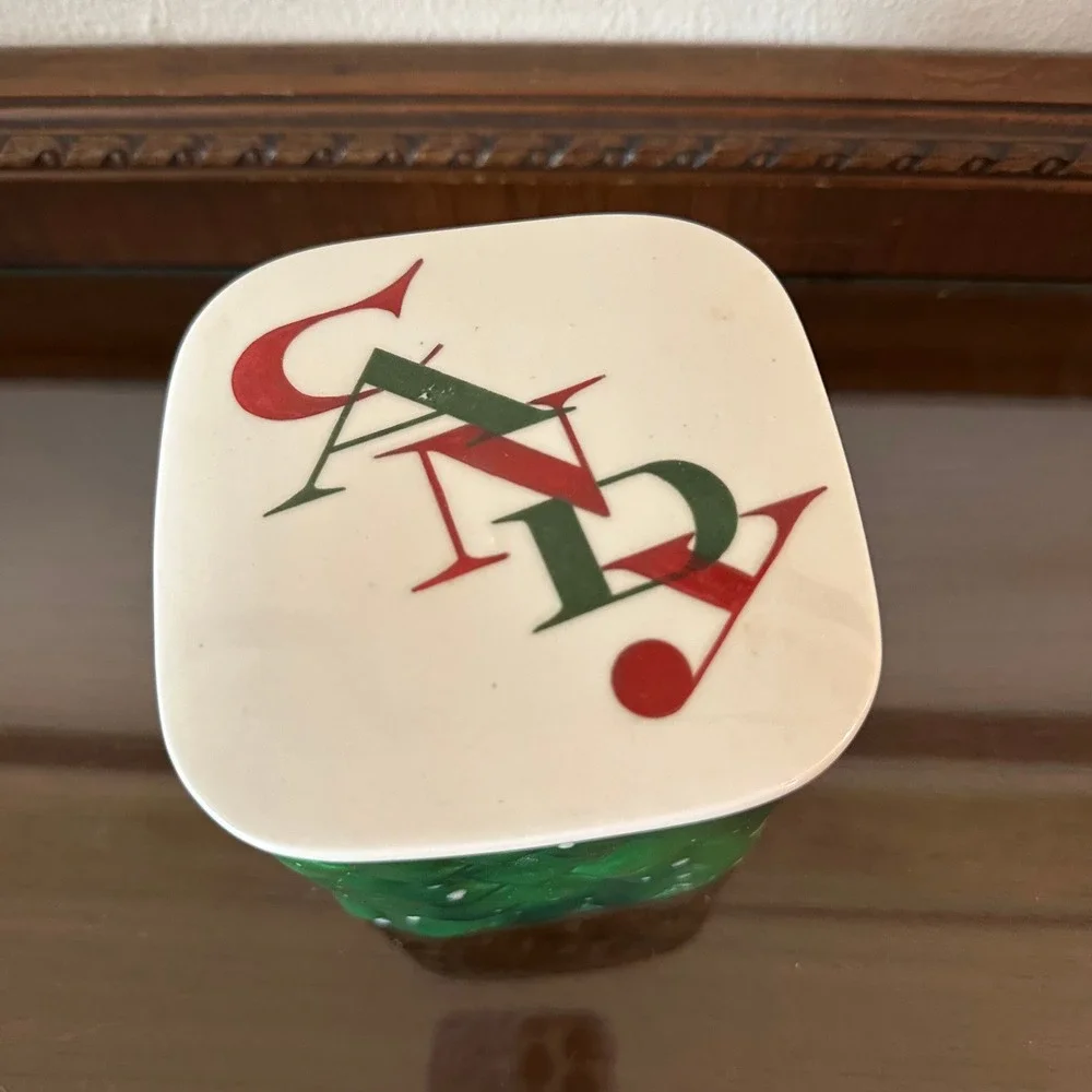 Vintage Holt Howard Christmas Candy Dish Evergreen Ceramic Jar Santa Pop Up